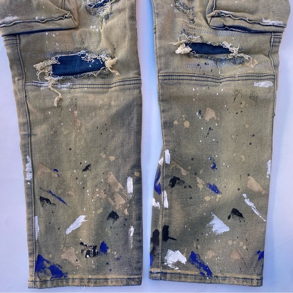 First Row Men's Denim Cargo Jeans Painted Distressed Size 40x32 NWT - Picture 8 of 8